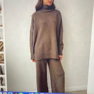 Cozy Brown Knit Sweater and Pants Set